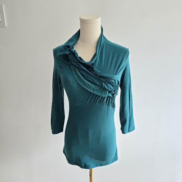 Anthropologie Ric Rac "Wind Ruffled Tee" in teal - Size S / M - Picture 2 of 6